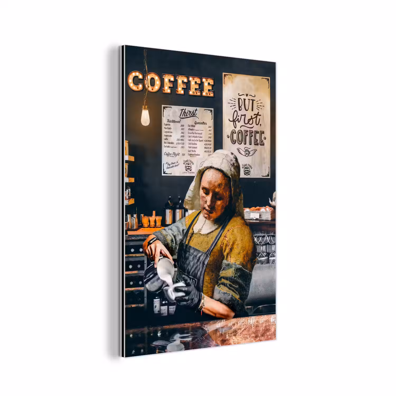 Melkmeisje - Barista - Koffie - Vintage - Kunst - Abstract - Schilderij - Oude meesters aluminium wit klein -3d