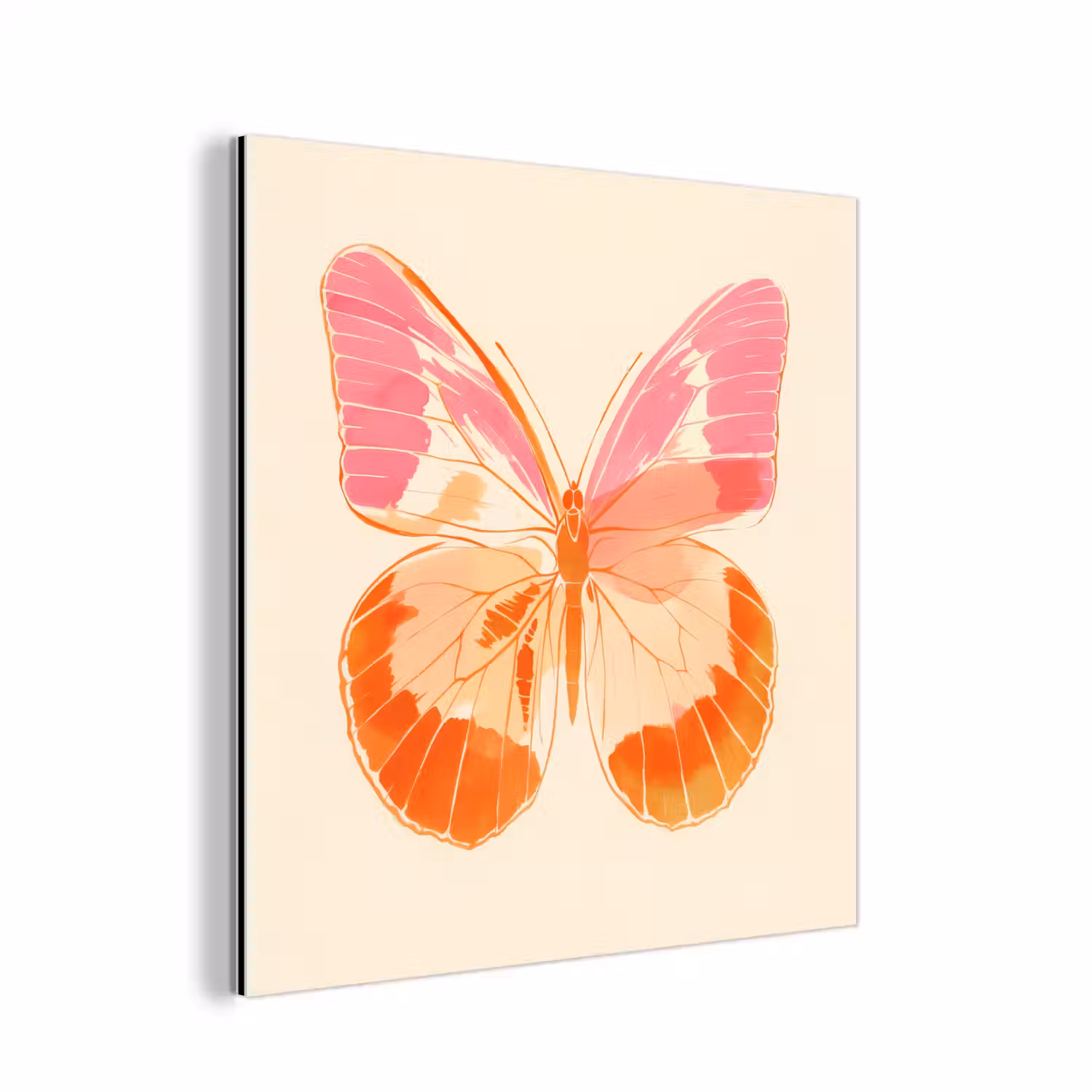 Oranje - Vlinder - Minimalistisch aluminium wit klein -3d