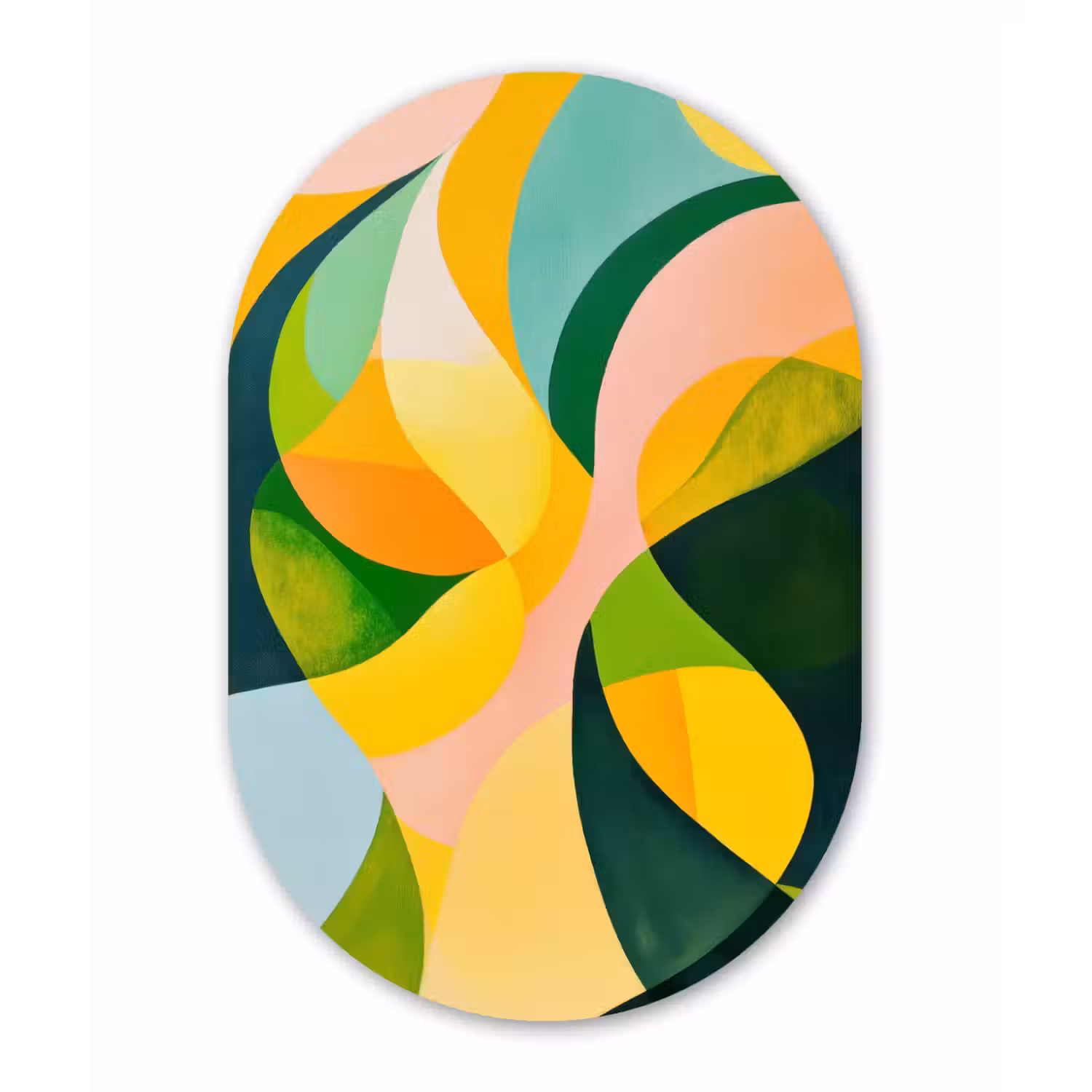 Abstract - Geel - Roze - Groen Wandcirkel Ovaal Aluminium middel -3d