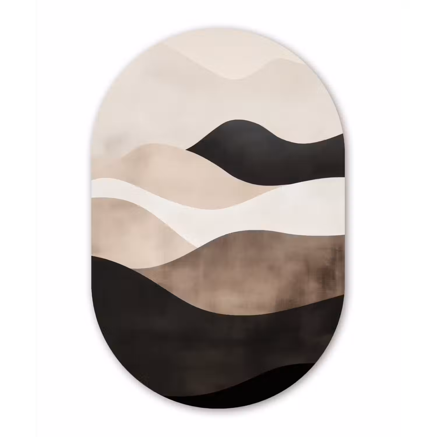 Abstract - Landschap - Golven - Crèmekleur Wandcirkel Ovaal Aluminium middel -3d
