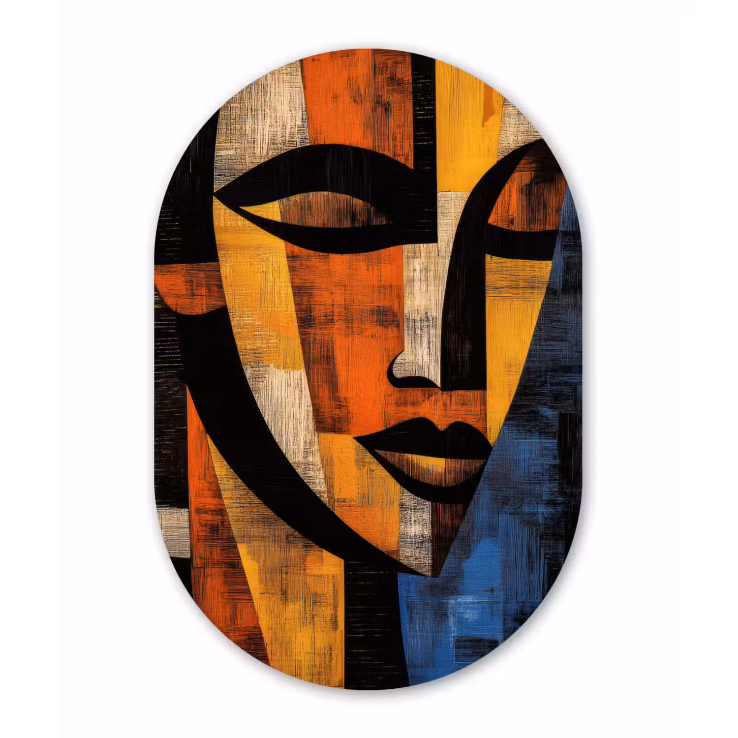 Abstract - Portret - Kleurvakken Wandcirkel Ovaal Aluminium middel -3d