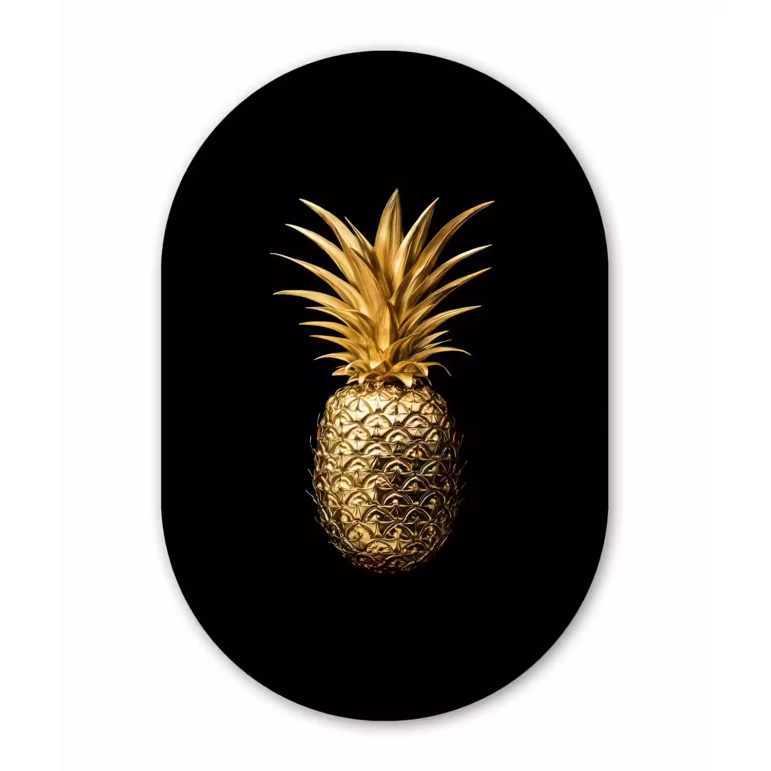 Ananas - Zwart - Goud - Luxe Wandcirkel Ovaal Aluminium middel -3d