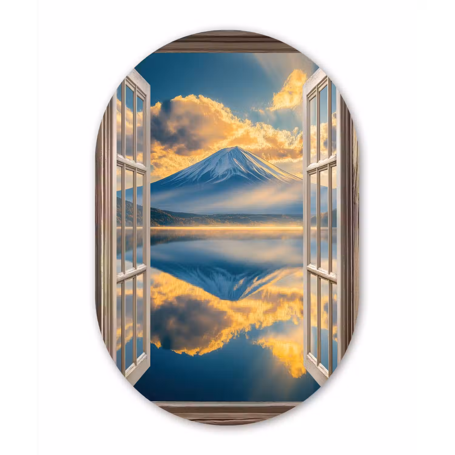 Doorkijk - Landschap - Bergen - Uitzicht - Raam Wandcirkel Ovaal Aluminium middel -3d