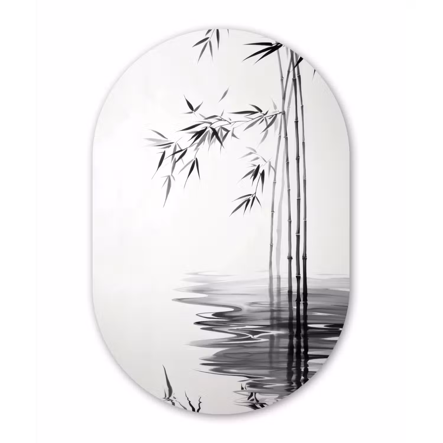 Bamboestammen - Water - Minimalistisch - Wit Wandcirkel Ovaal Aluminium middel -3d