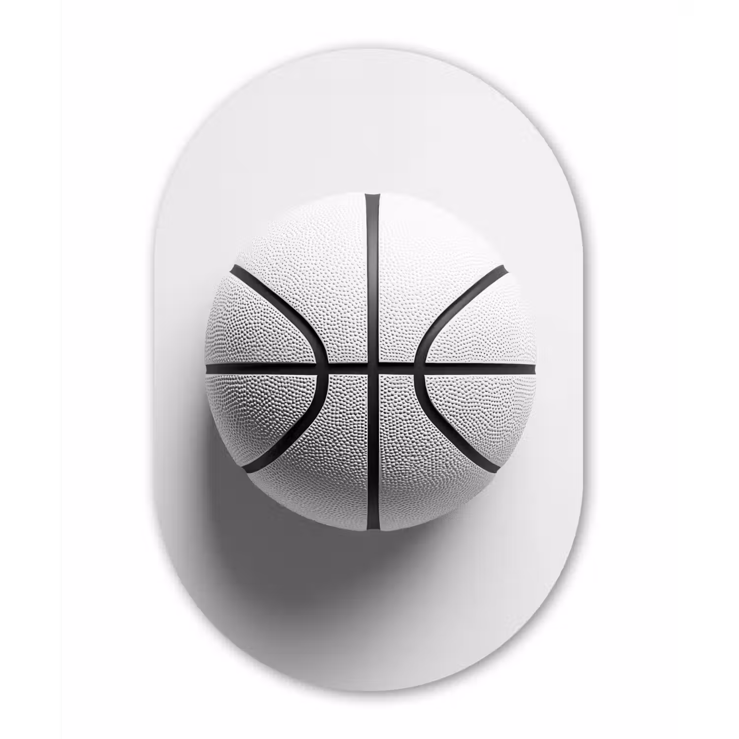 Basketbal - Wit - Schaduw - Lijnen Wandcirkel Ovaal Aluminium middel -3d