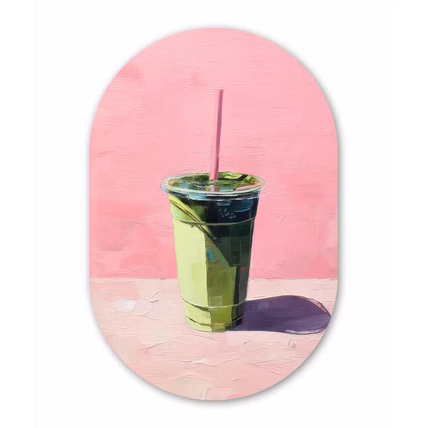 Beker - Rietje - Minimalistisch - Groen Wandcirkel Ovaal Aluminium middel -3d