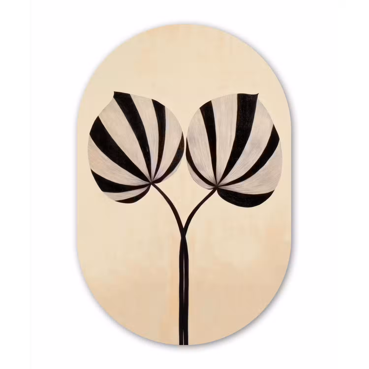 Bladeren - Gestreept - Stengel - Beige Wandcirkel Ovaal Aluminium middel -3d