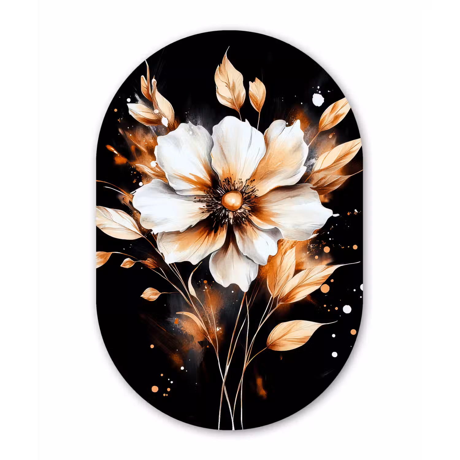 Bloem - Verf - Goud - Graffiti - Modern Wandcirkel Ovaal Aluminium middel -3d