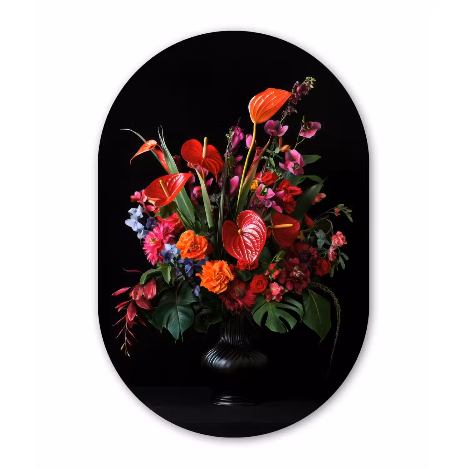 Bloemen - Boeket - Sierlijk Wandcirkel Ovaal Aluminium middel -3d