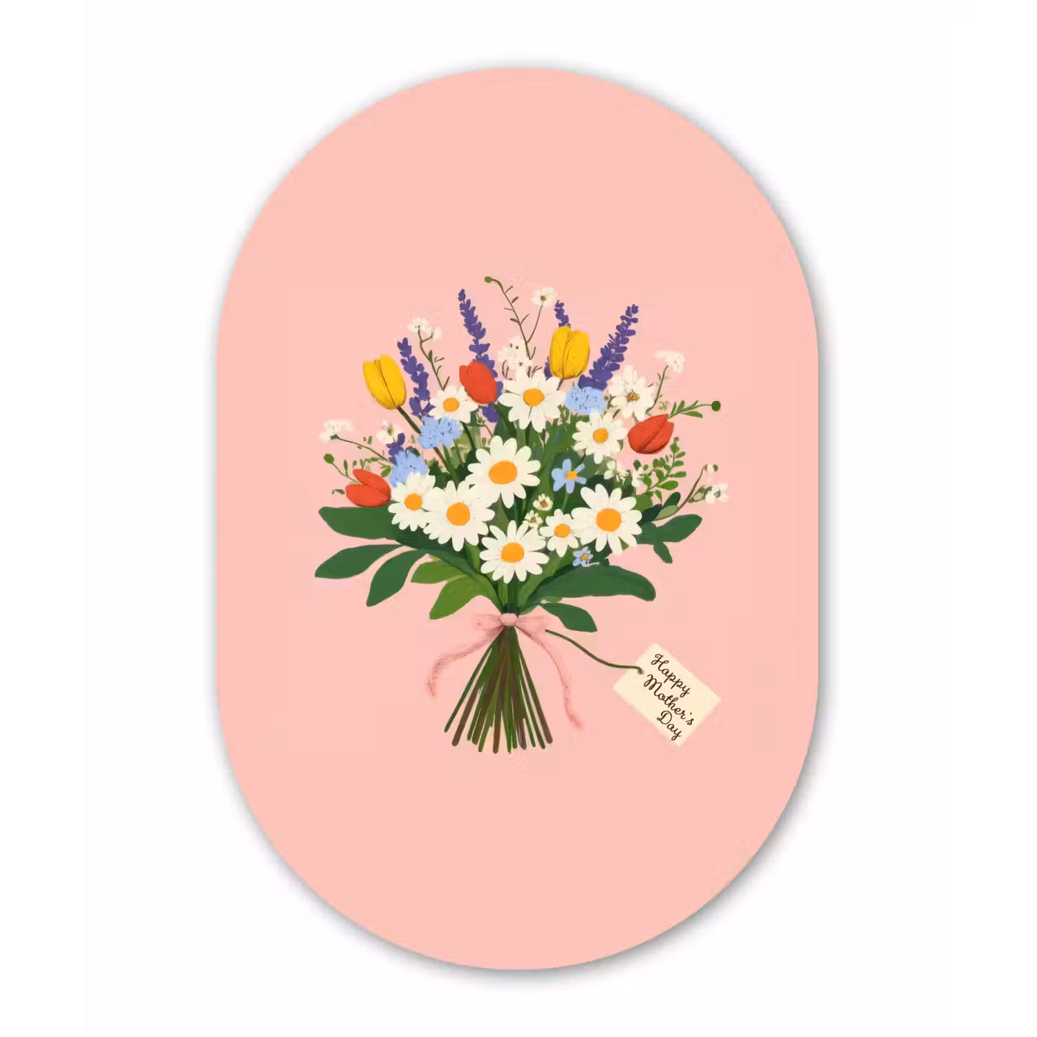 Bloemen - Lint - Kaartje Wandcirkel Ovaal Aluminium middel -3d