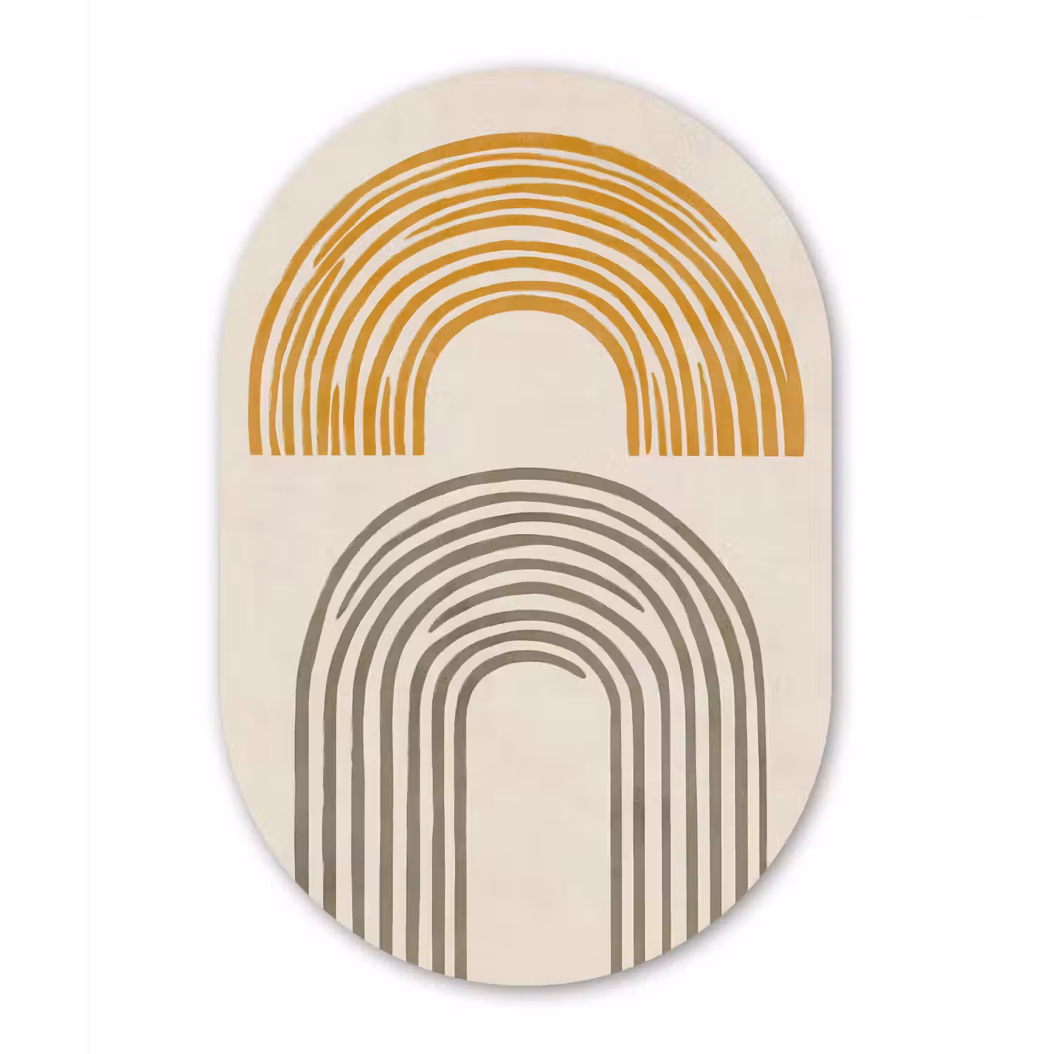 Bogen - Lijnen - Oranje - Minimalistisch Wandcirkel Ovaal Aluminium middel -3d