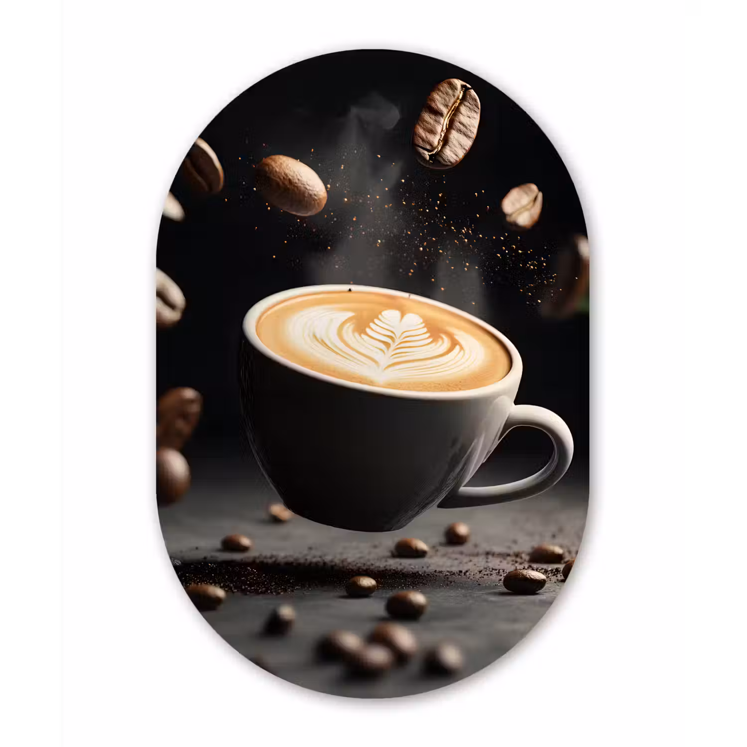 Cappuccino - Kop - Bonen - Bruin Wandcirkel Ovaal Aluminium middel -3d