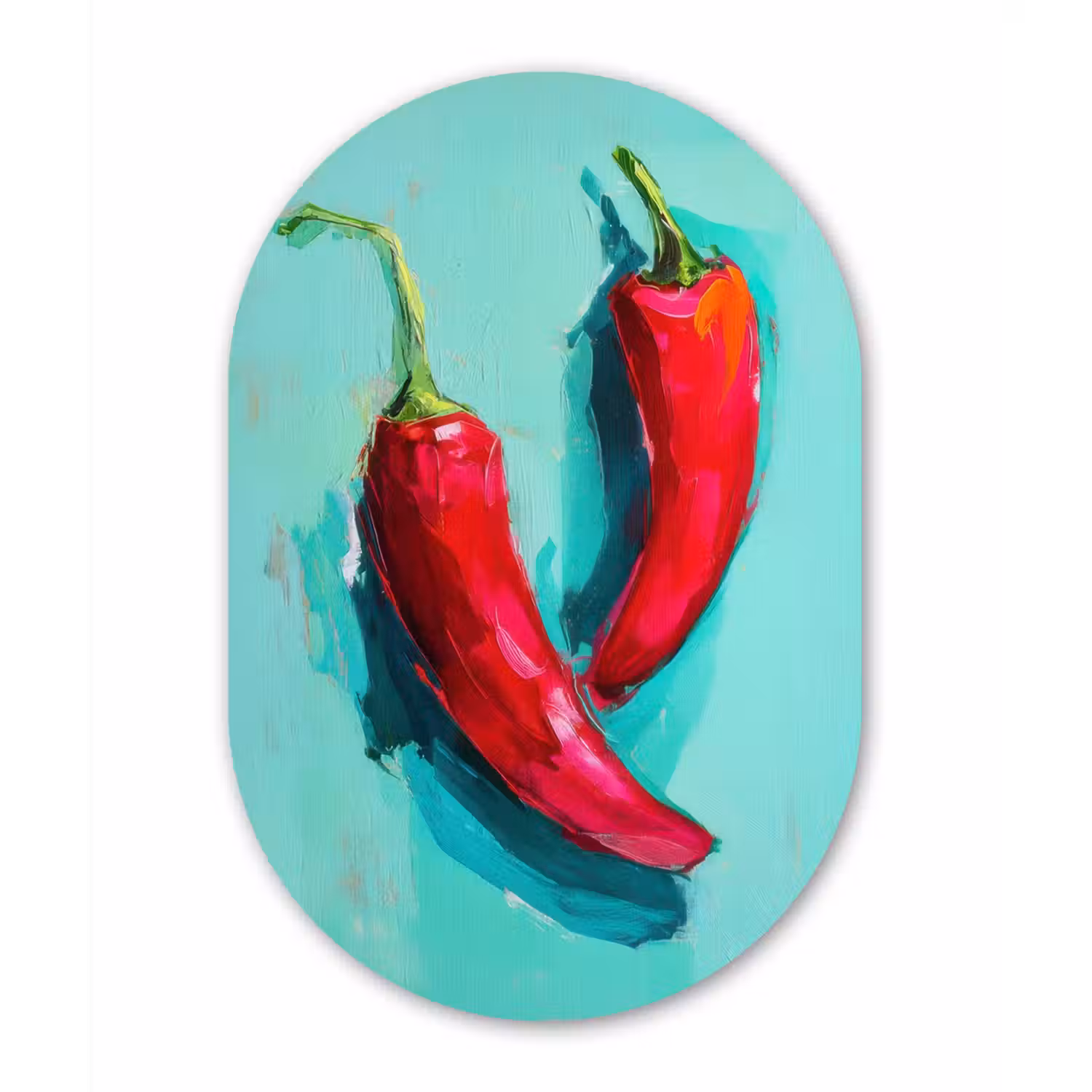 Chilipepers - Geverfd - Rood Wandcirkel Ovaal Aluminium middel -3d