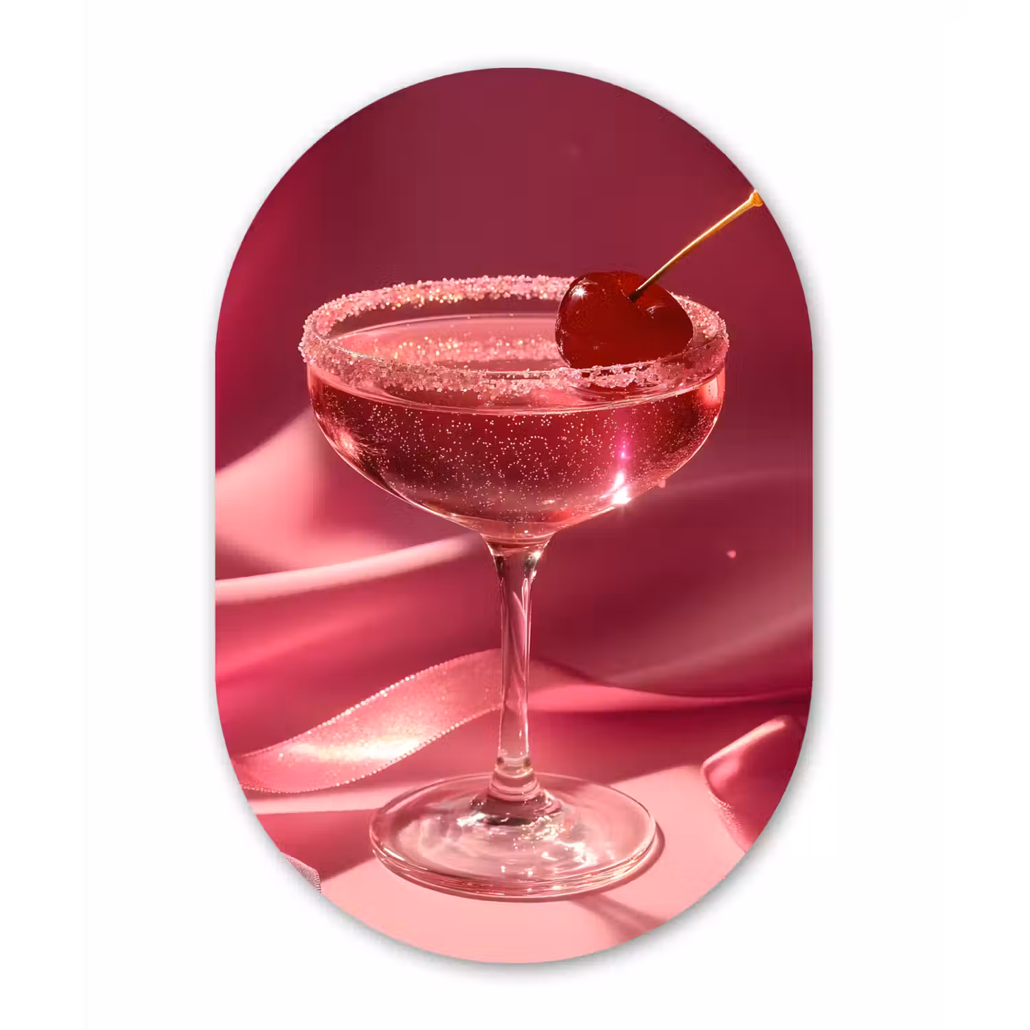 Cocktail - Pink - Luxe Wandcirkel Ovaal Aluminium middel -3d
