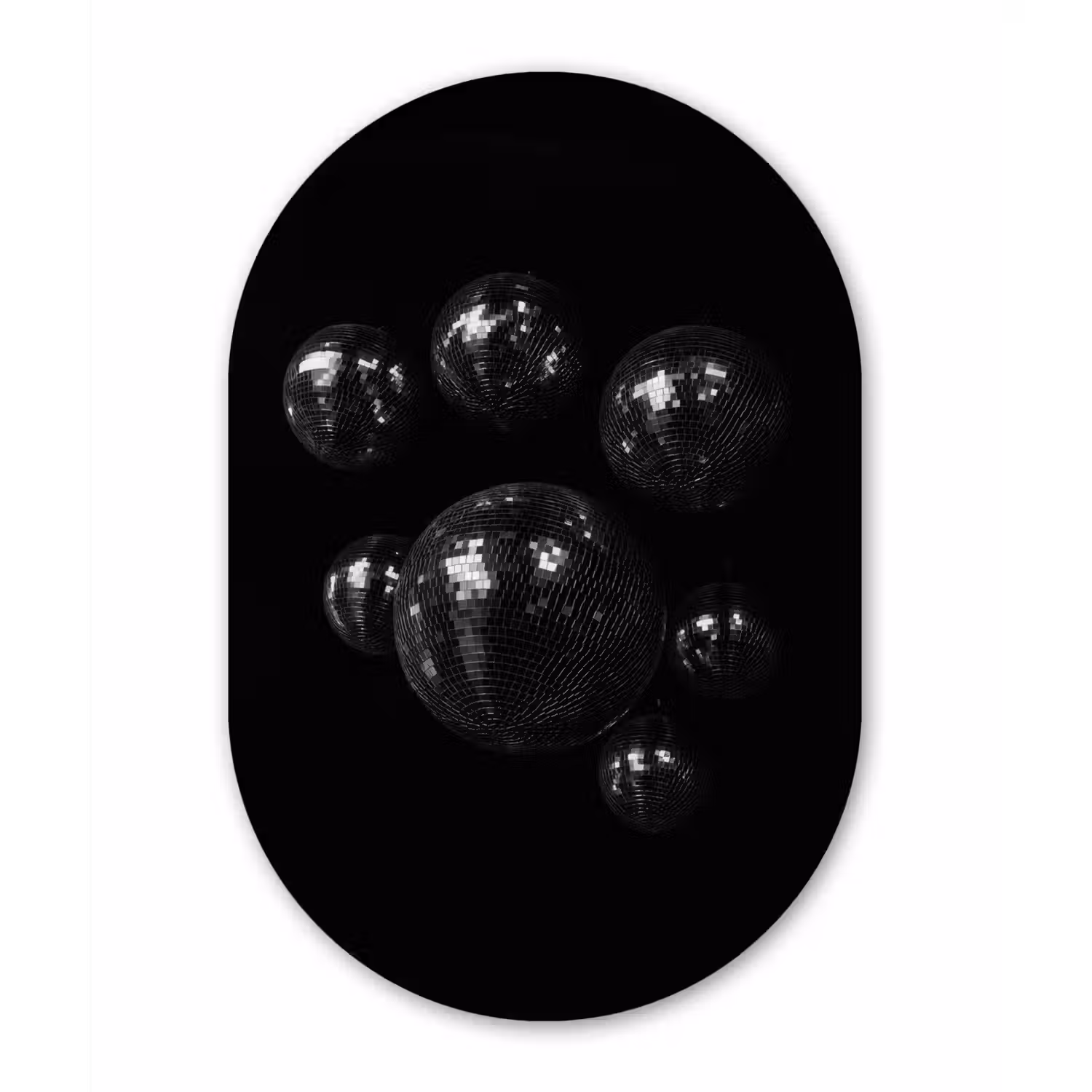 Discoballen - Minimalistisch - Zwart Wandcirkel Ovaal Aluminium middel -3d