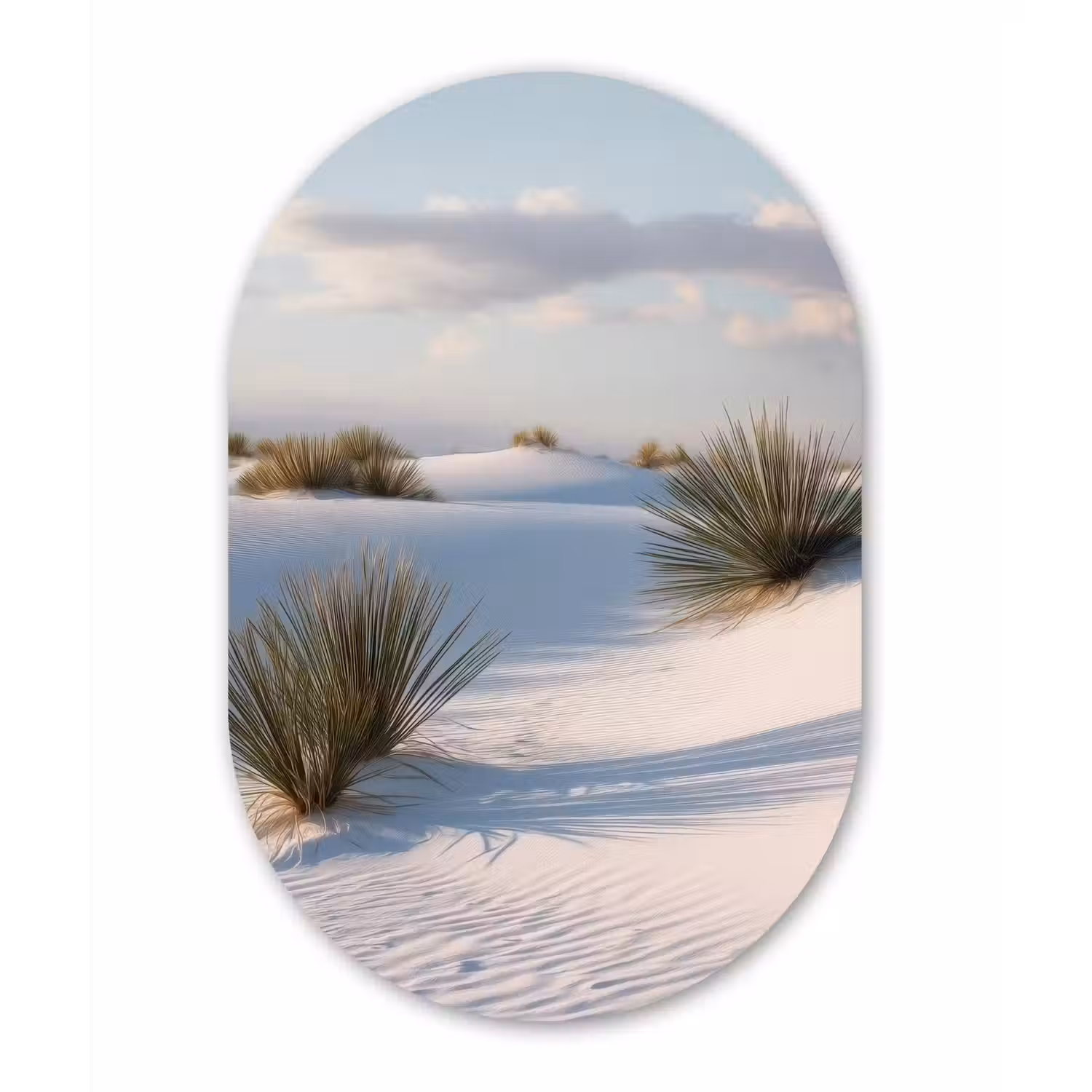 Duinen - Gras - Wolken - Beige Wandcirkel Ovaal Aluminium middel -3d