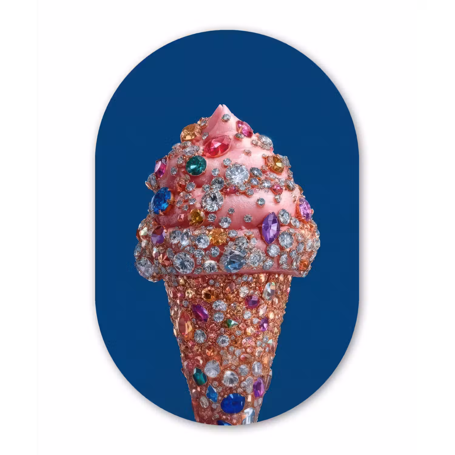 Ijsje - Hoorntje - Steentjes - Blauw Wandcirkel Ovaal Aluminium middel -3d