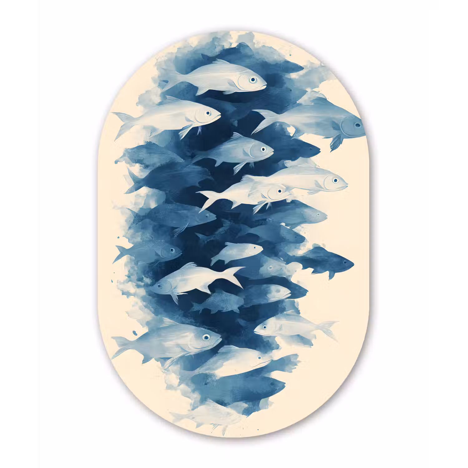 Vissen - Minimalistisch - Blauw Wandcirkel Ovaal Aluminium middel -3d
