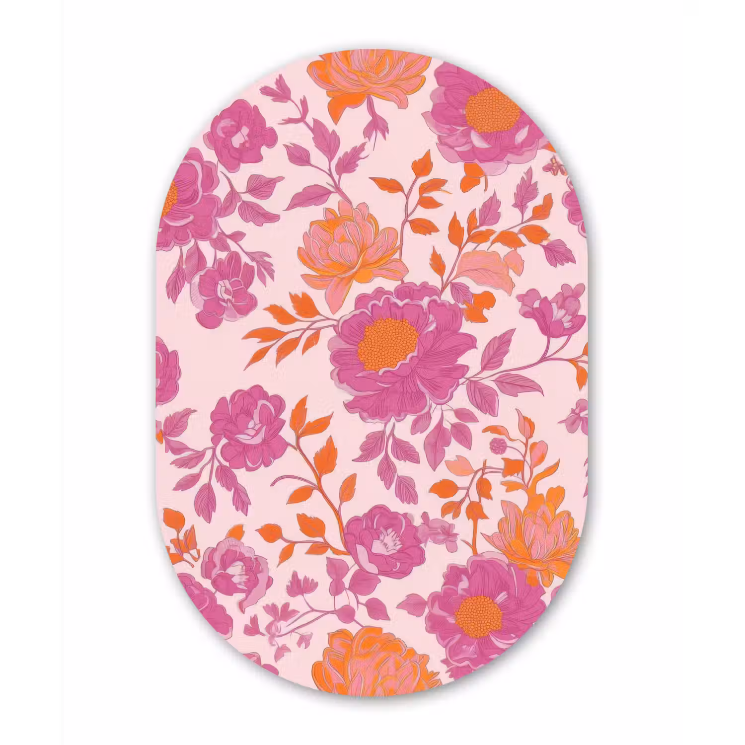 Bloemenpatroon - Roze - Oranje - Bloemen Wandcirkel Ovaal Aluminium middel -3d