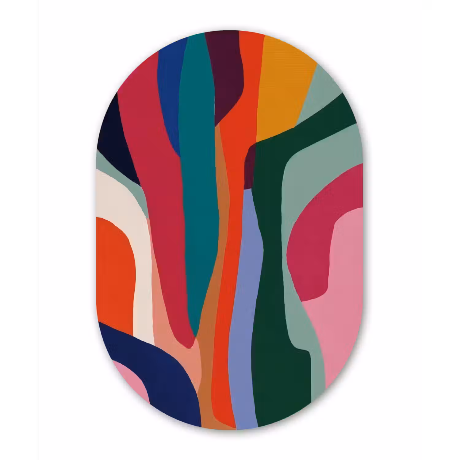 Vormen - Bochten - Kleurrijk - Abstract Wandcirkel Ovaal Aluminium middel -3d