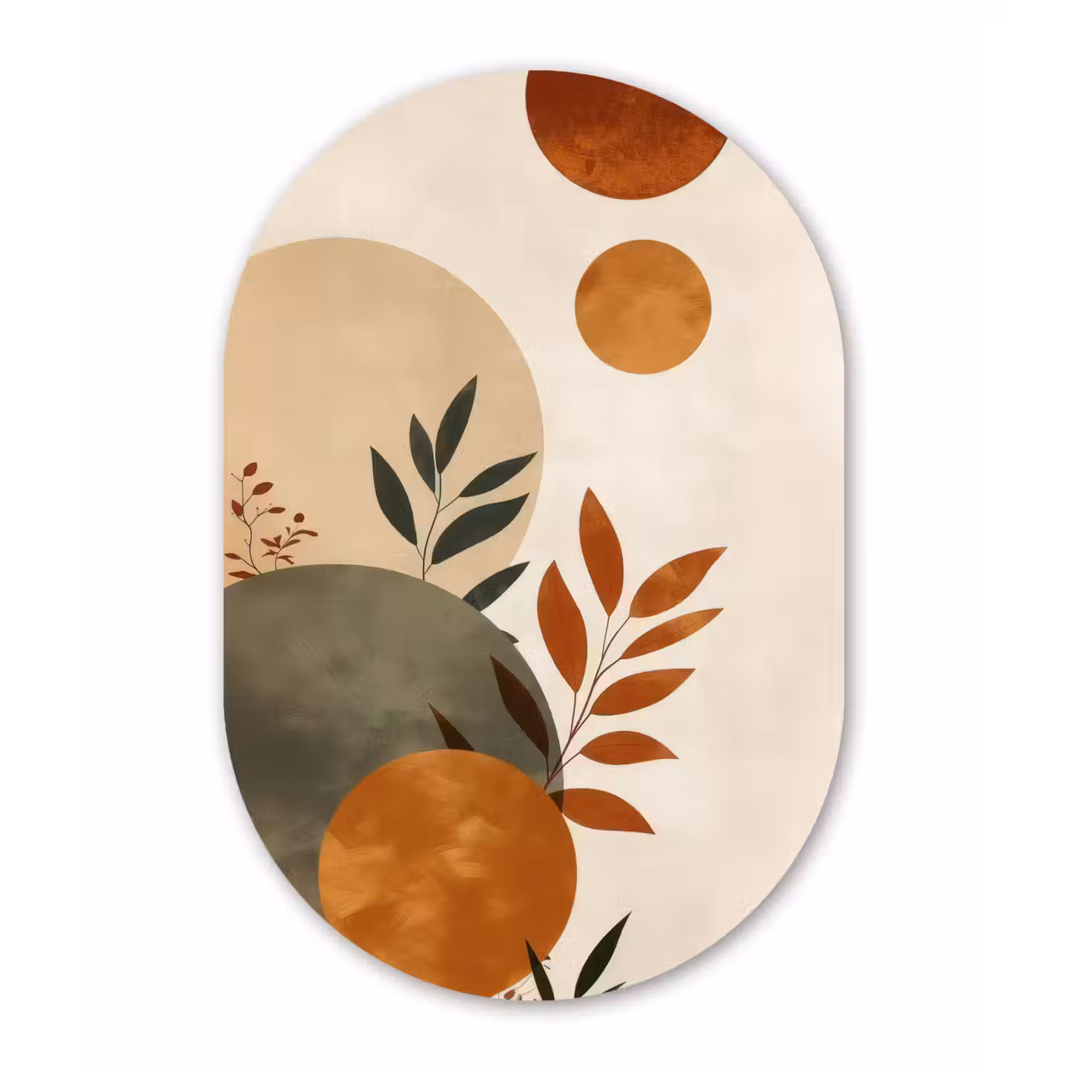 Vormen - Rond - Bladeren - Beige Wandcirkel Ovaal Aluminium middel -3d