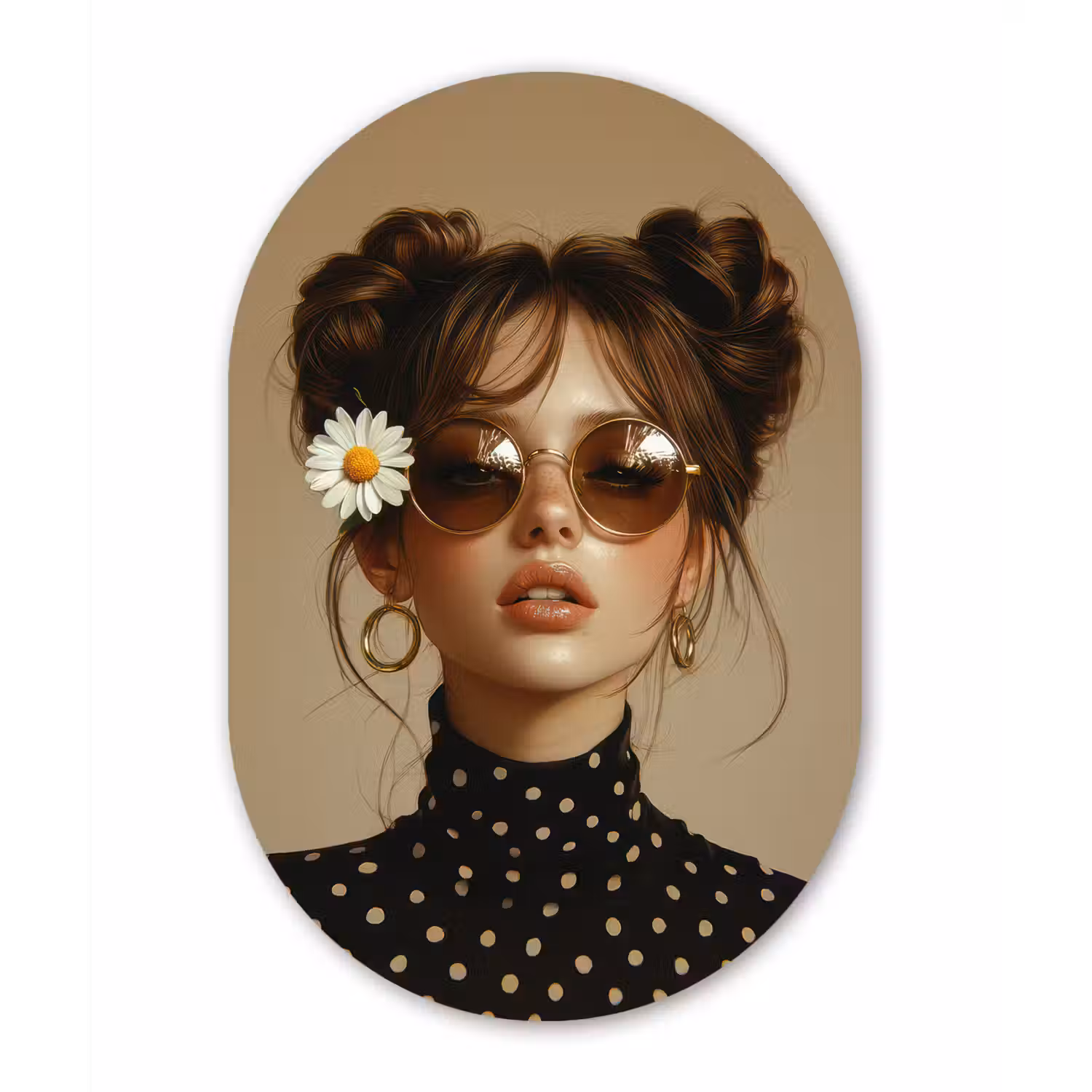 Vrouw - Beige - Bloem - Modern - Portret Wandcirkel Ovaal Aluminium middel -3d