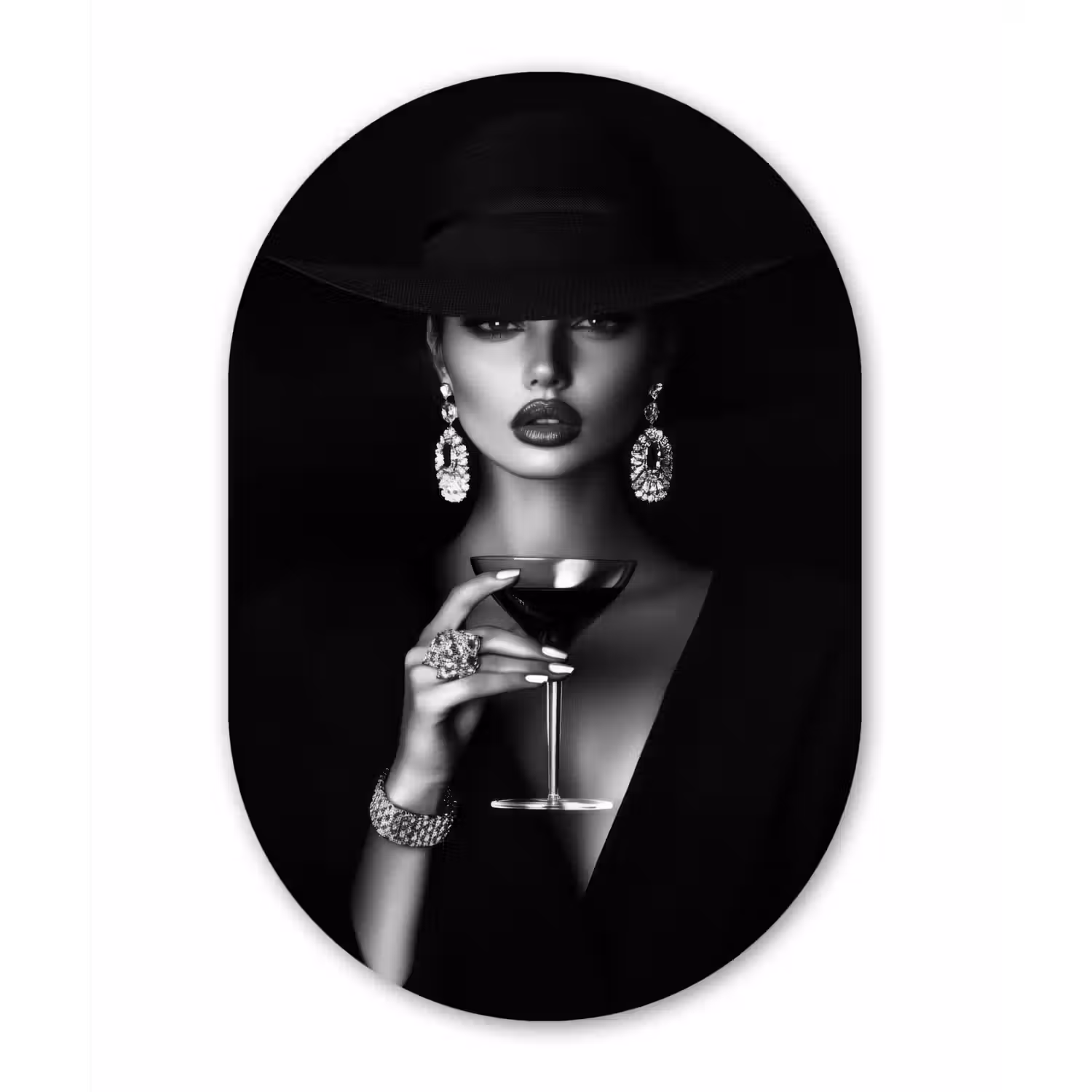 Vrouw - Cocktail - Chic Wandcirkel Ovaal Aluminium middel -3d