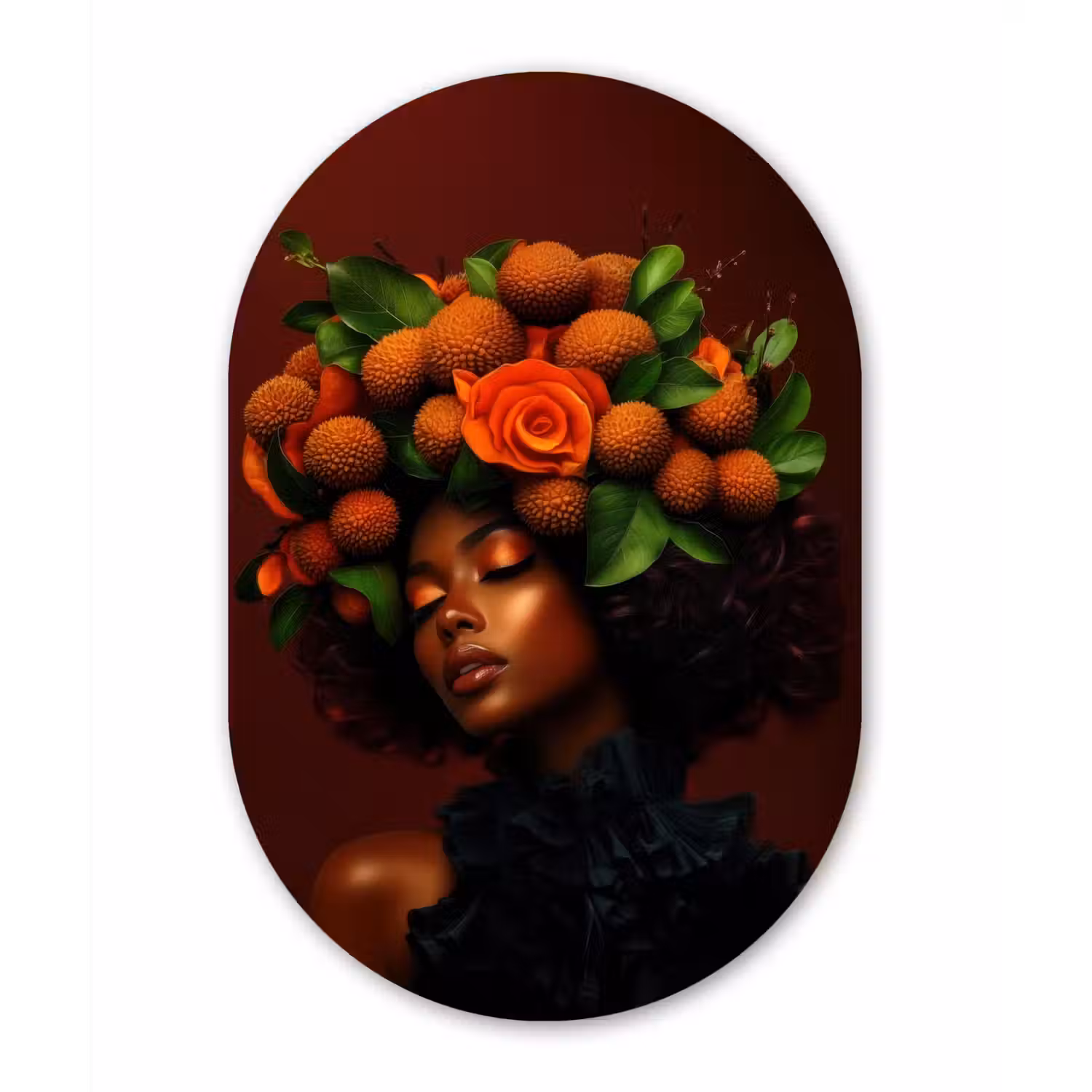 Vrouw - lychee - exotisch Wandcirkel Ovaal Aluminium middel -3d