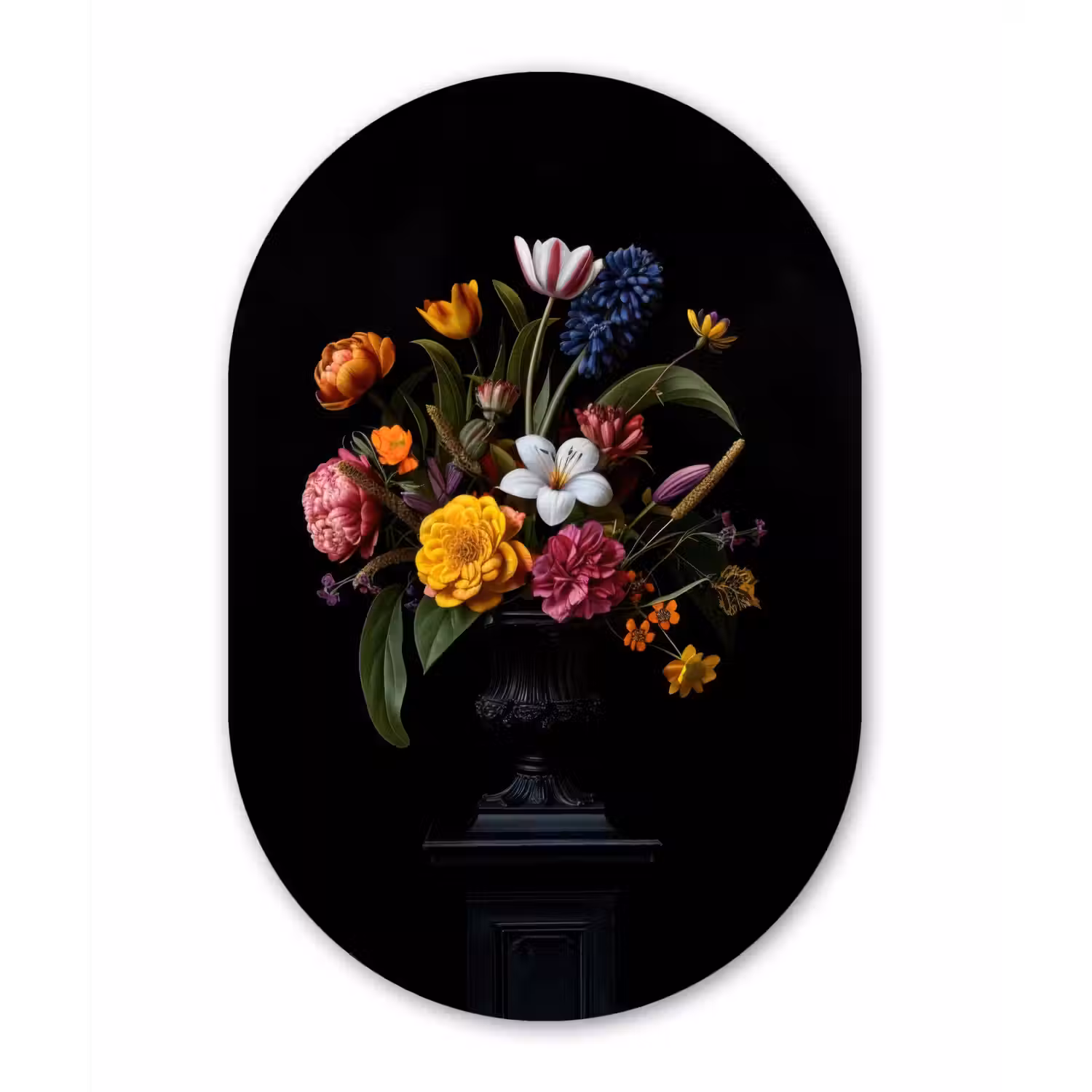 Lente - Bloemen - Klassiek - Vaas Wandcirkel Ovaal Aluminium middel -3d