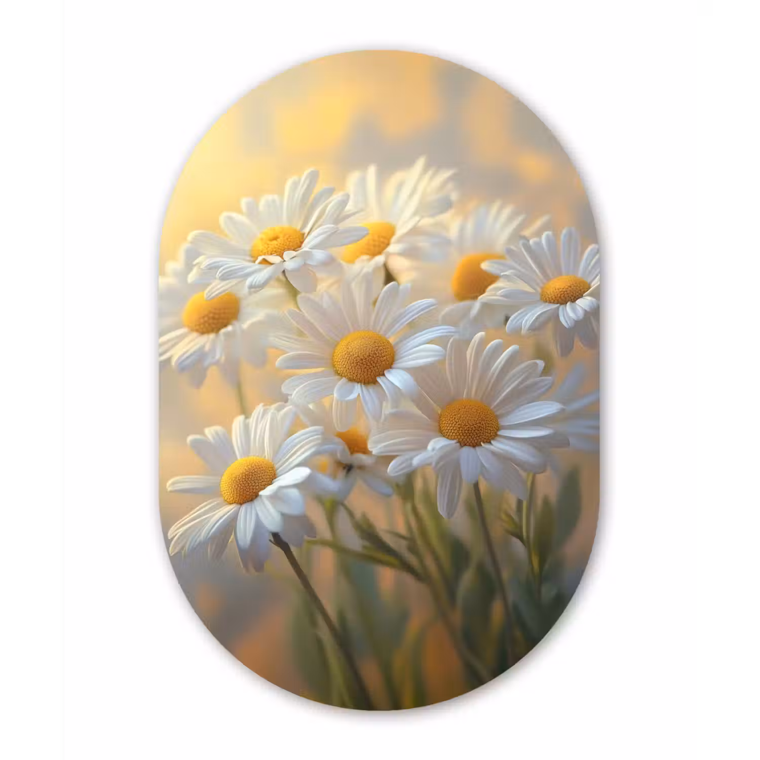 Madeliefjes - Wit - Zonlicht Wandcirkel Ovaal Aluminium middel -3d
