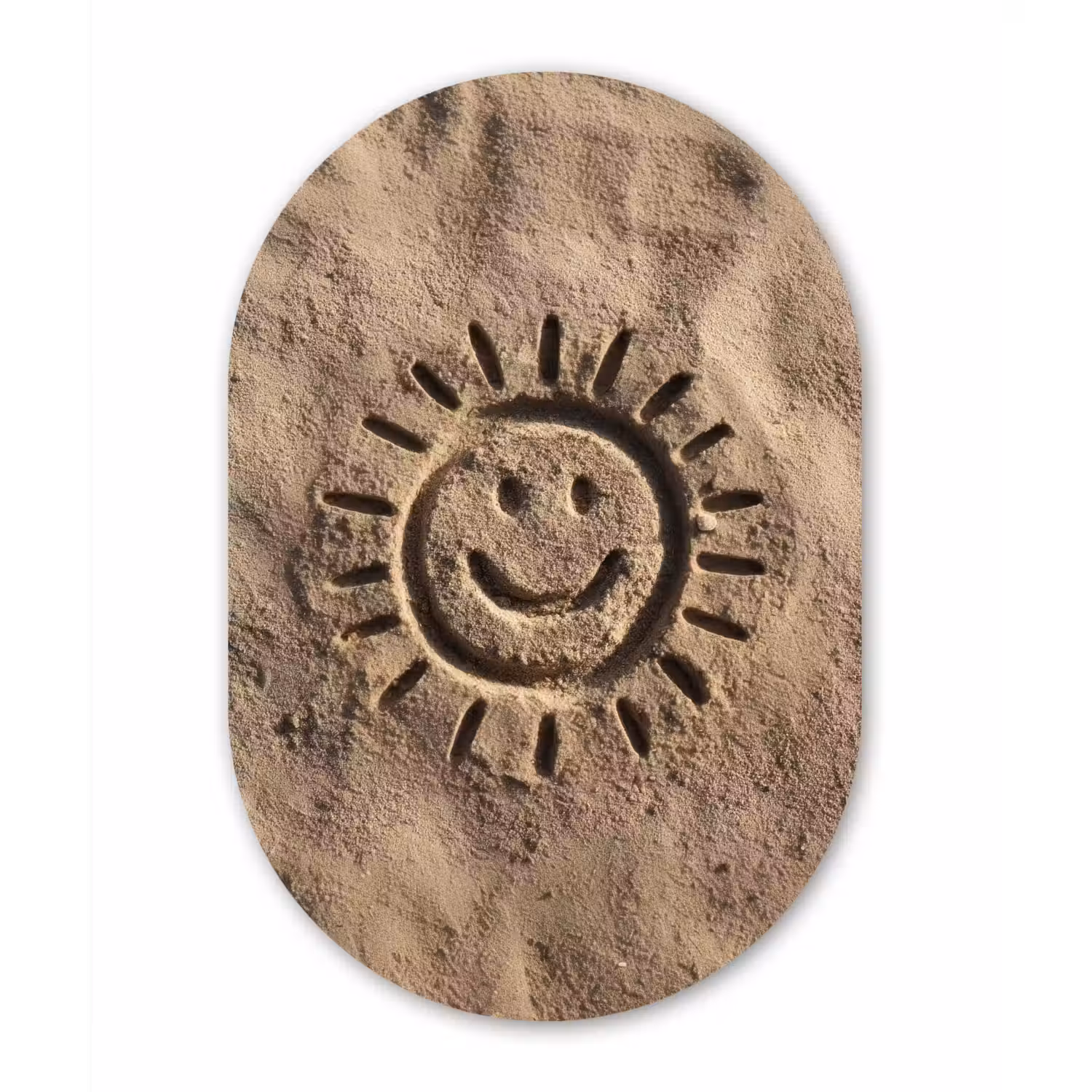 Gezichtje - Zon - Zand - Getekend Wandcirkel Ovaal Aluminium middel -3d