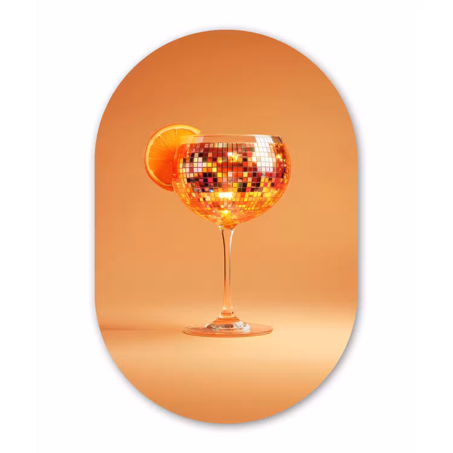 Drank - Oranje - Glitter - Disco Wandcirkel Ovaal Aluminium middel -3d