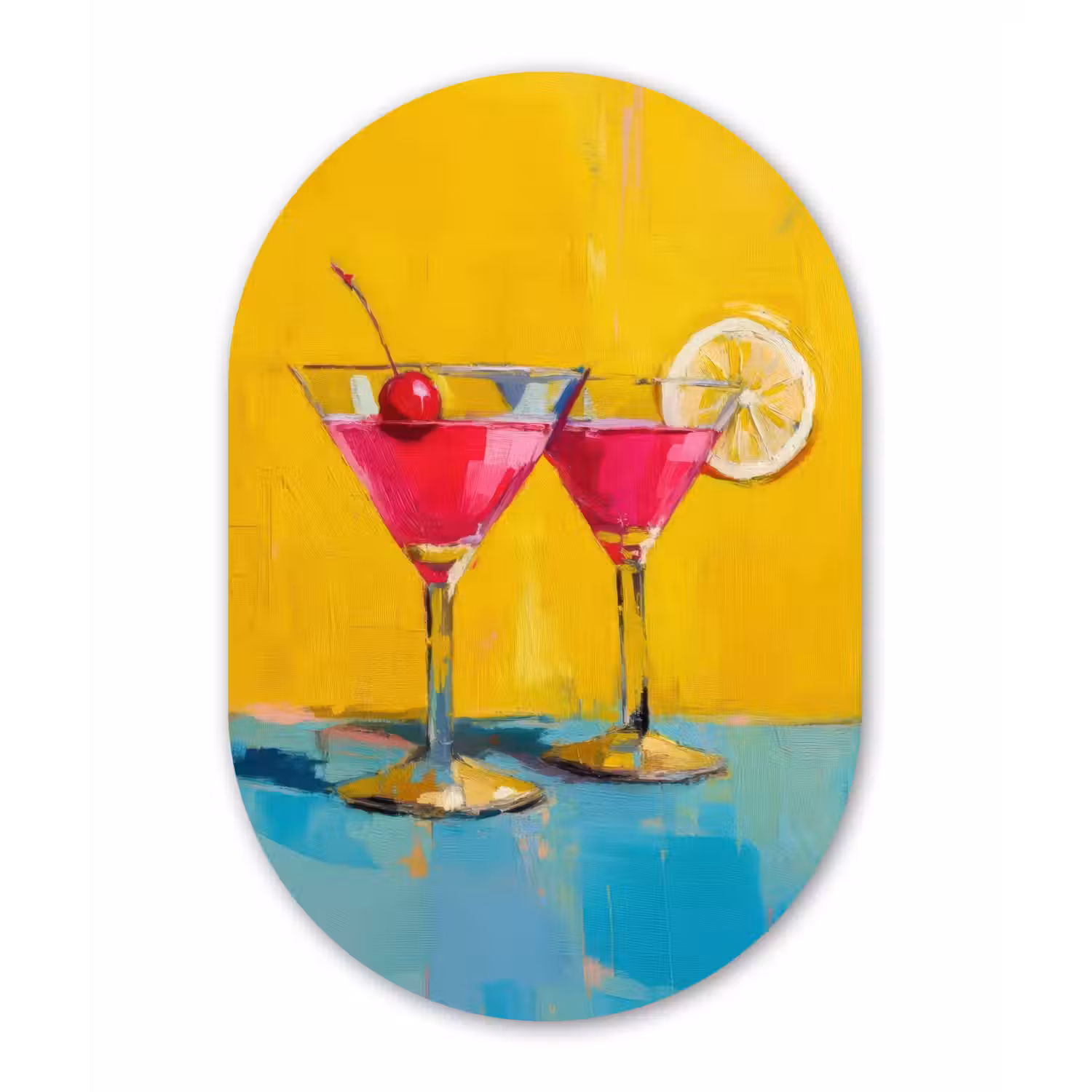 Glazen - Cocktail - Citroen - Kers Wandcirkel Ovaal Aluminium middel -3d