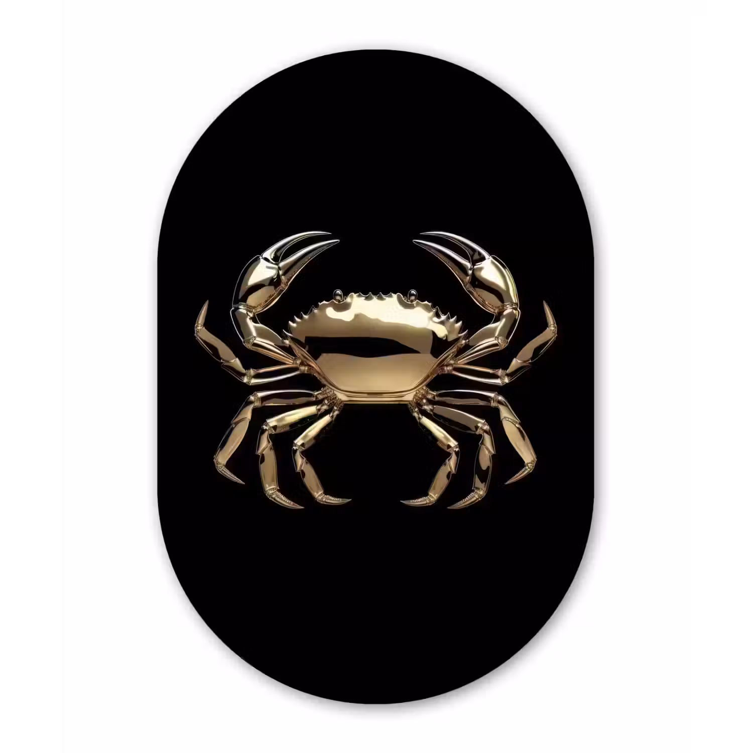 Goud - Krab - Dieren - Zwart Wandcirkel Ovaal Aluminium middel -3d