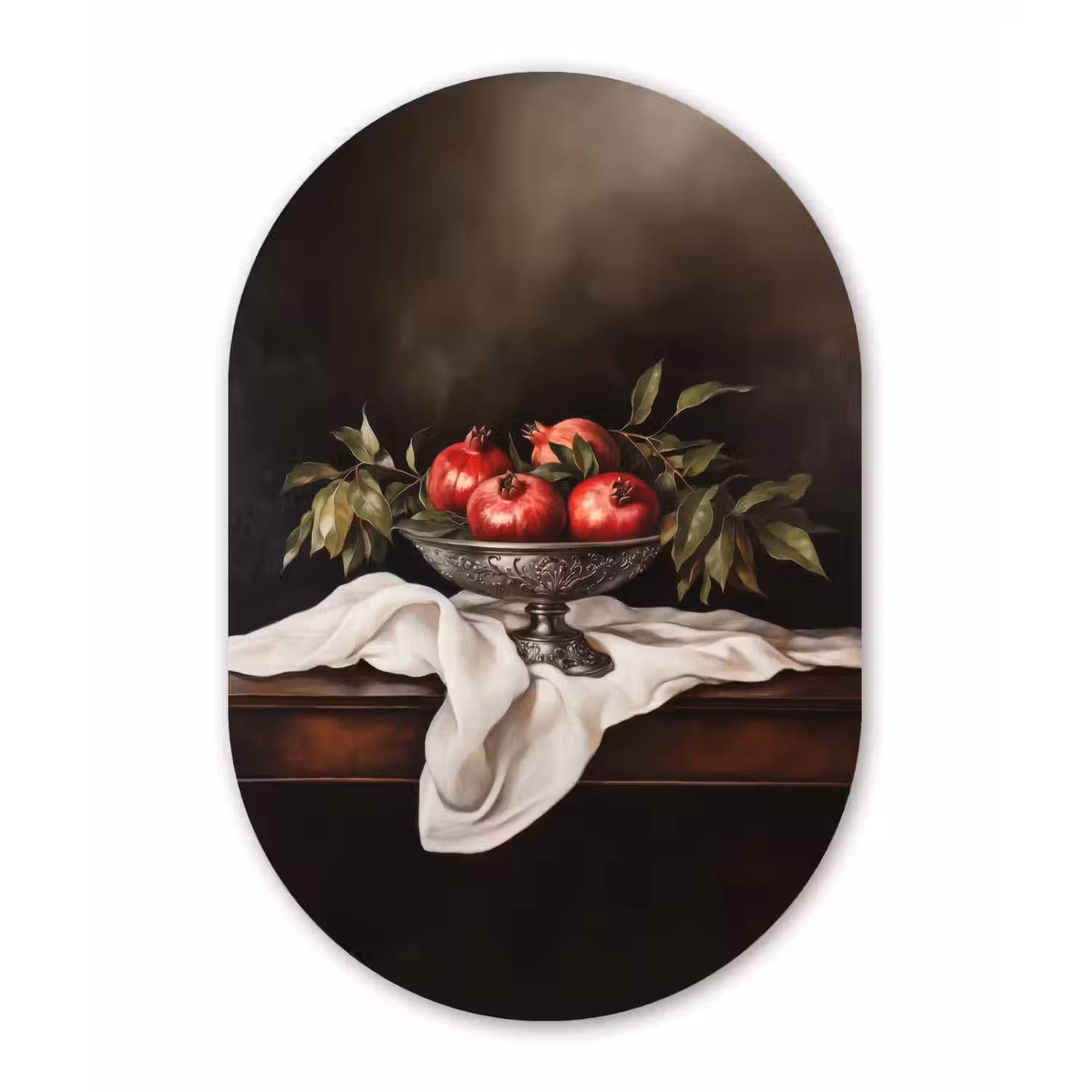 Granaatappels - Klassiek - Vintage Wandcirkel Ovaal Aluminium middel -3d