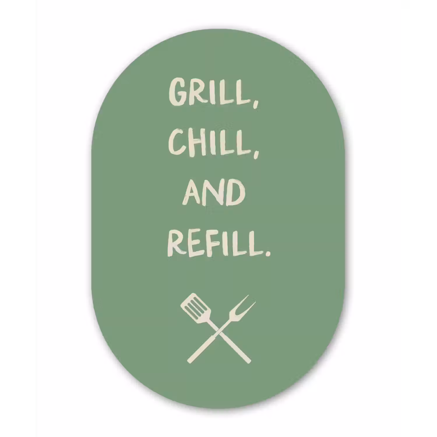 Grill - Groen - Zomer - Quote Wandcirkel Ovaal Aluminium middel -3d