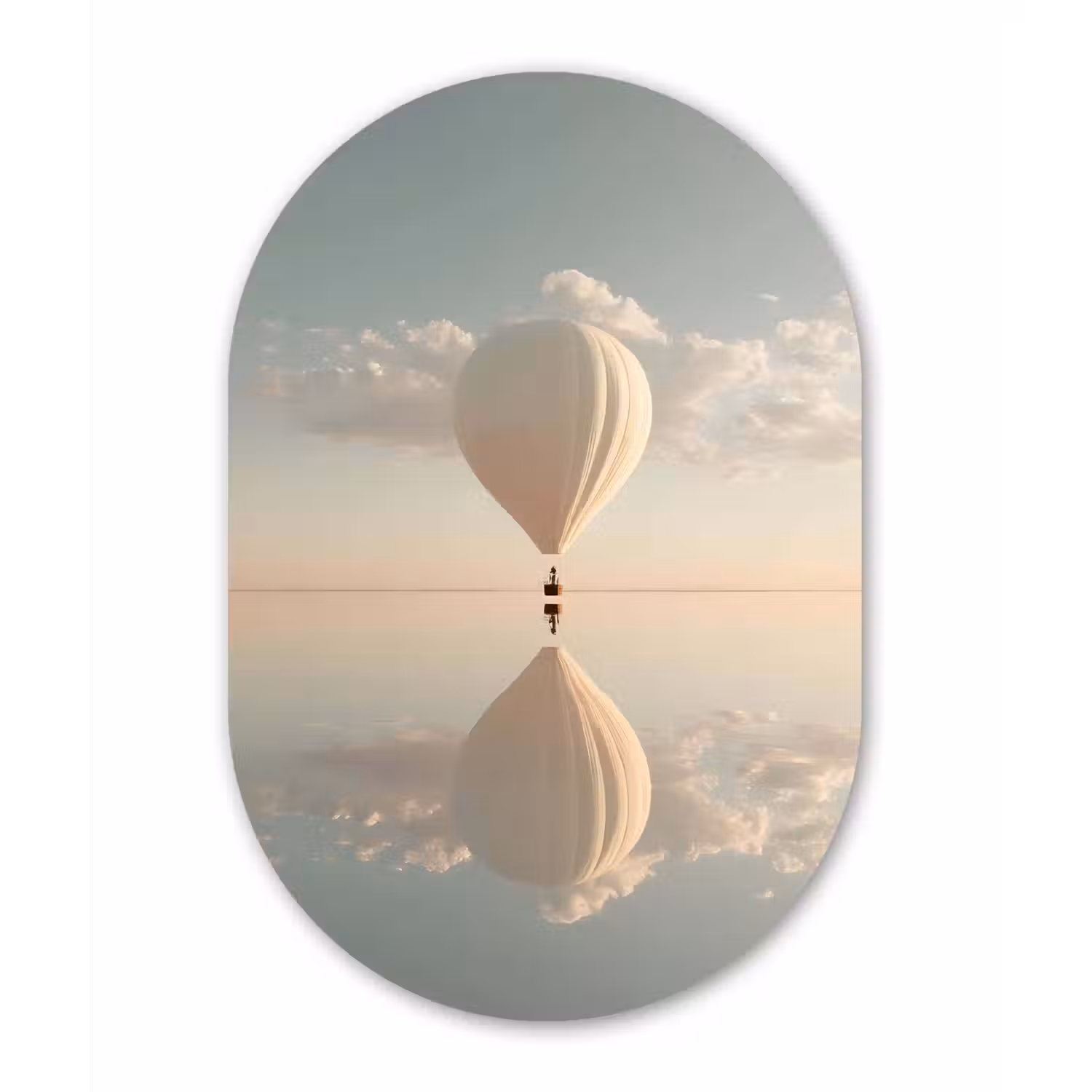 Luchtballon - Wolken - Water - Blauw Wandcirkel Ovaal Aluminium middel -3d