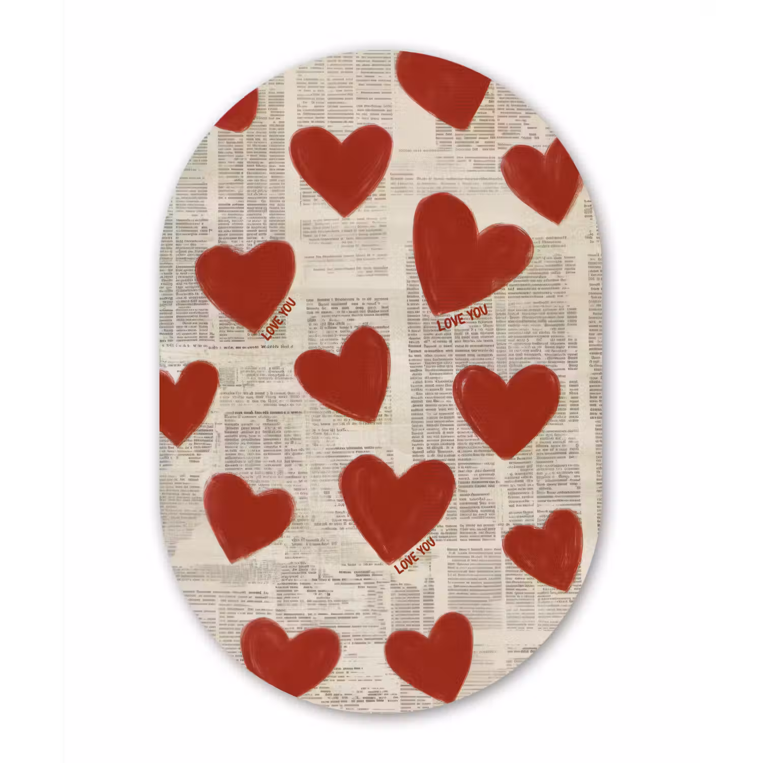 Hartjes - Krant - Loveyou Wandcirkel Ovaal Aluminium middel -3d