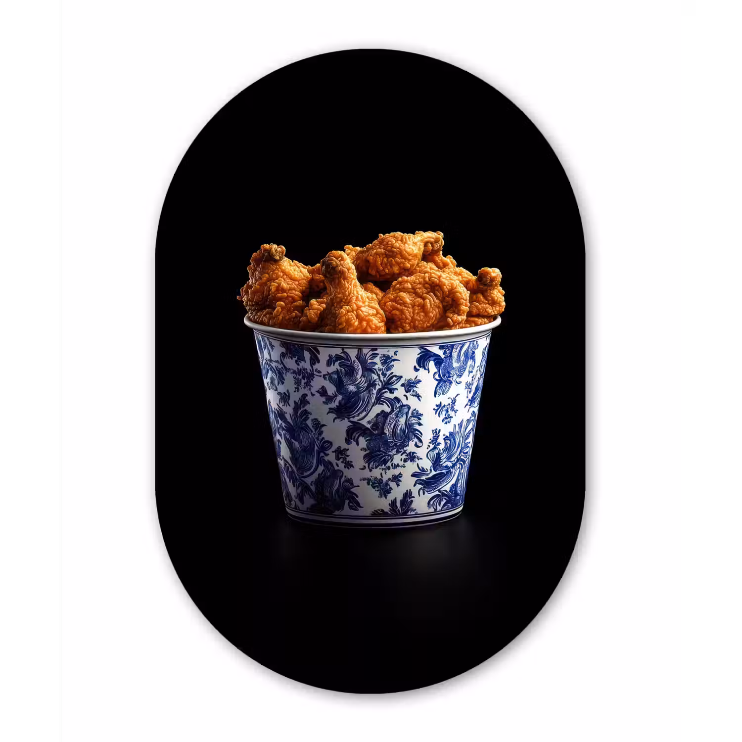 Kip - Bucket - Delfts blauw - Lekker Wandcirkel Ovaal Aluminium middel -3d