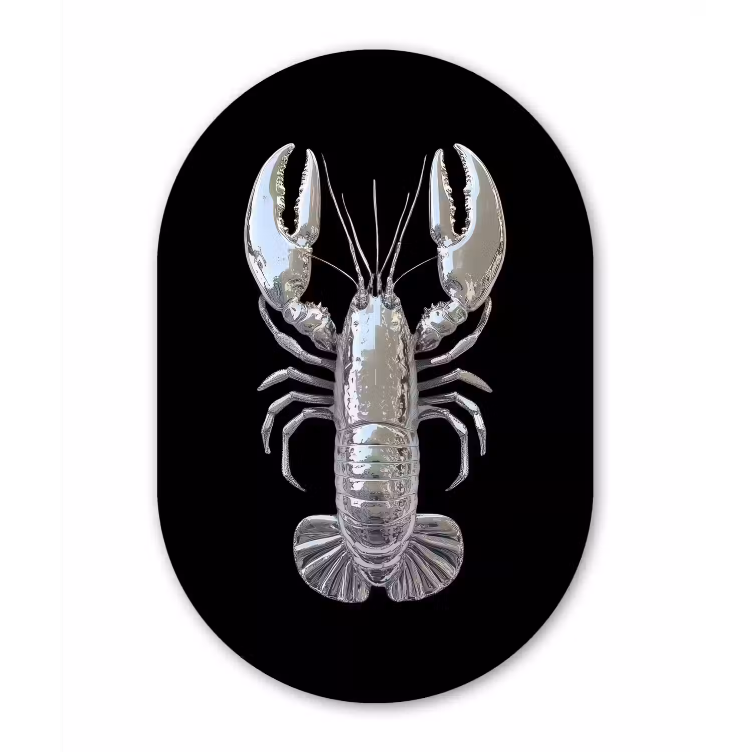 Kreeft - Zilver - Metallic - Luxe Wandcirkel Ovaal Aluminium middel -3d