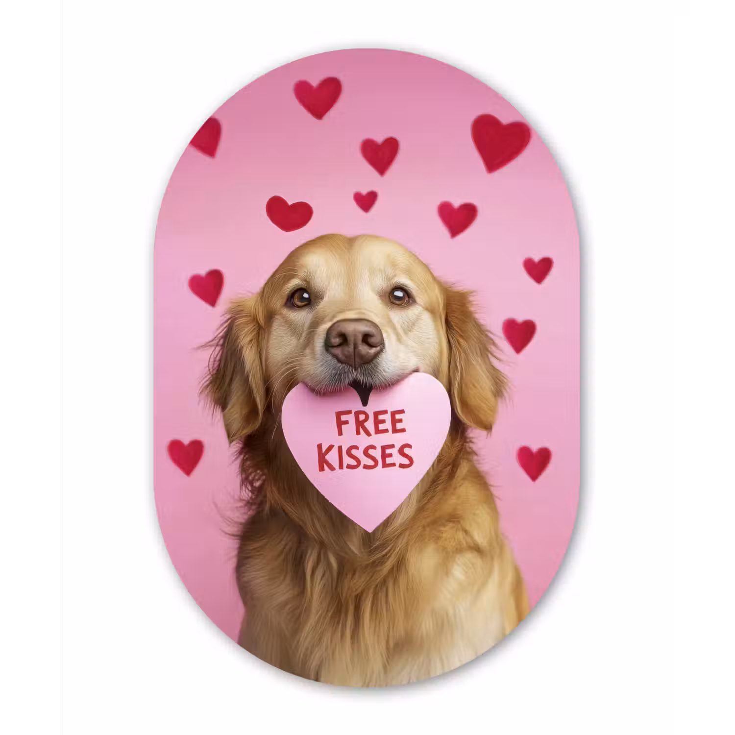 Hond - Kiss- Valentijn - Hartjes Wandcirkel Ovaal Aluminium middel -3d