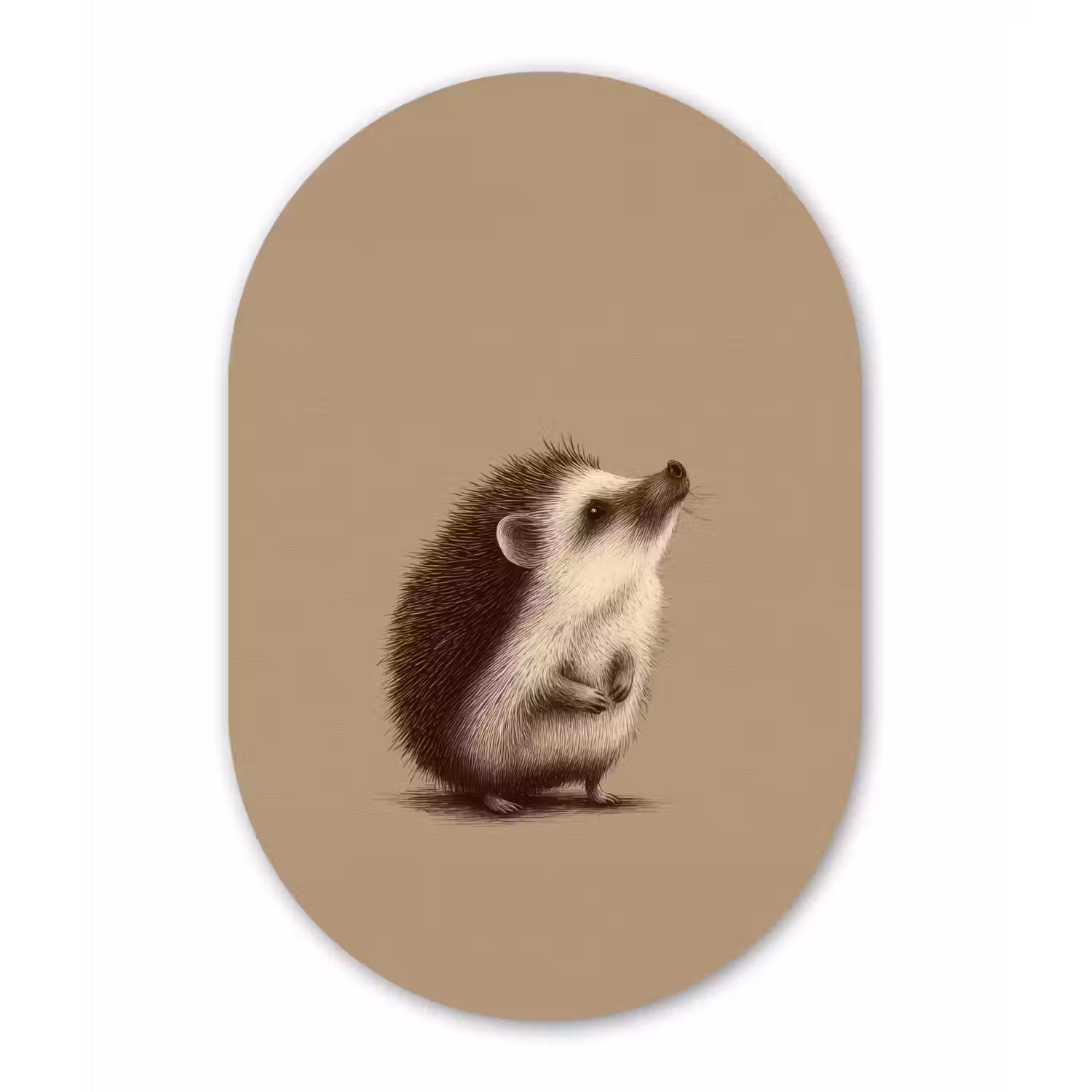 Egel - Snuitje - Bruin - Stekels Wandcirkel Ovaal Aluminium middel -3d