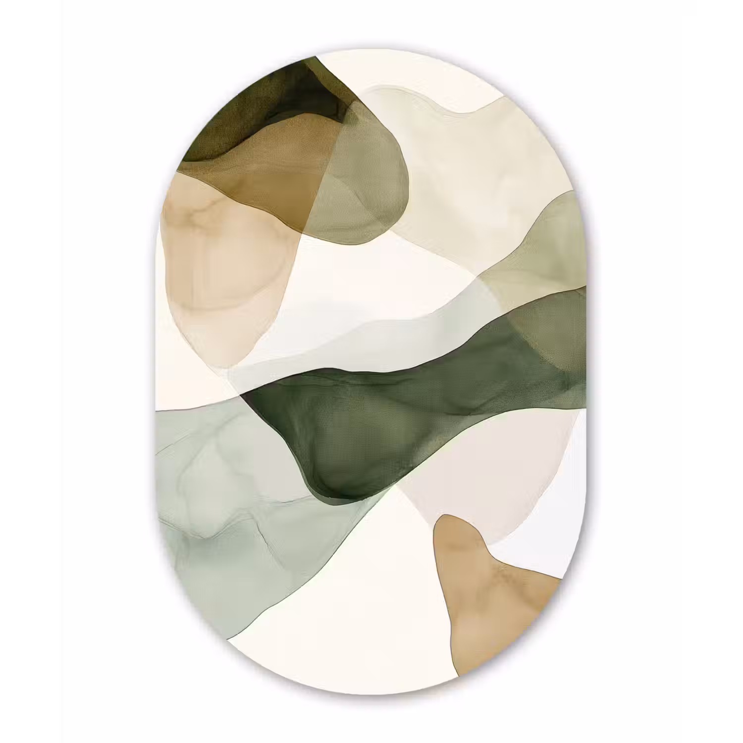 Japandi - Abstract - Groen Wandcirkel Ovaal Aluminium middel -3d