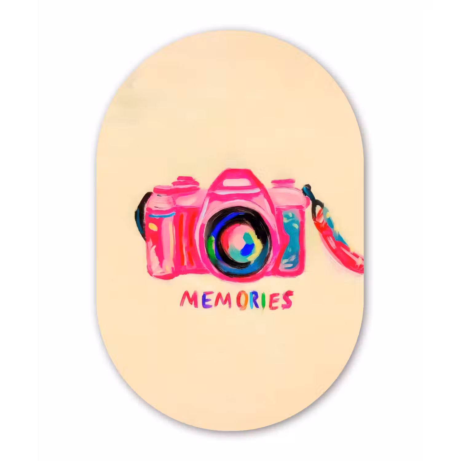 Camera - Memories - Roze - Geschilderd Wandcirkel Ovaal Aluminium middel -3d
