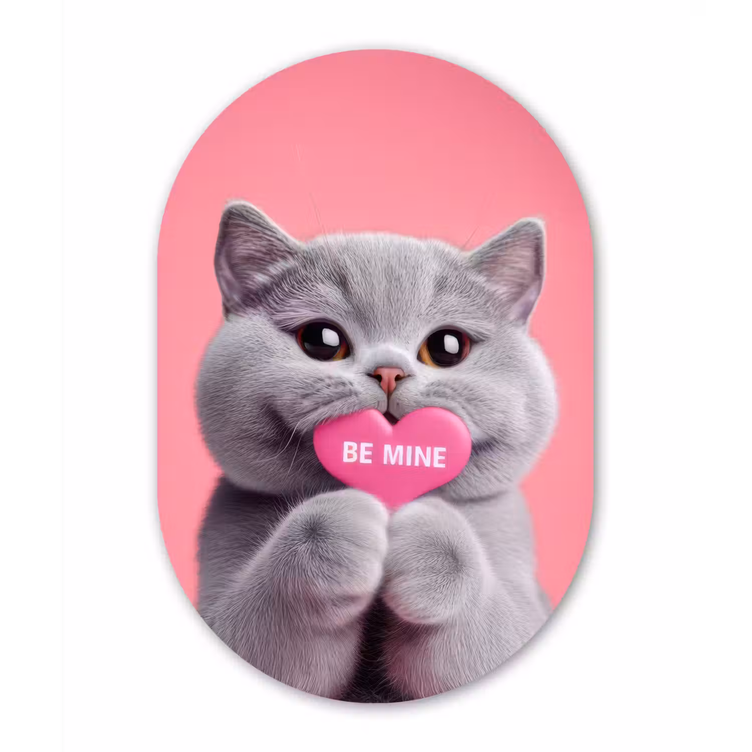 Kat - Valentijn - Roze - Liefde Wandcirkel Ovaal Aluminium middel -3d