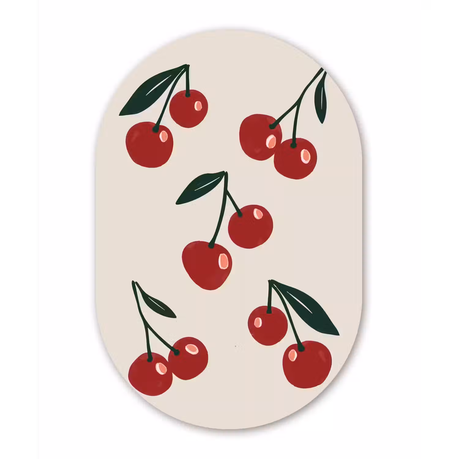 Kersen - Blaadjes - Rood Wandcirkel Ovaal Aluminium middel -3d