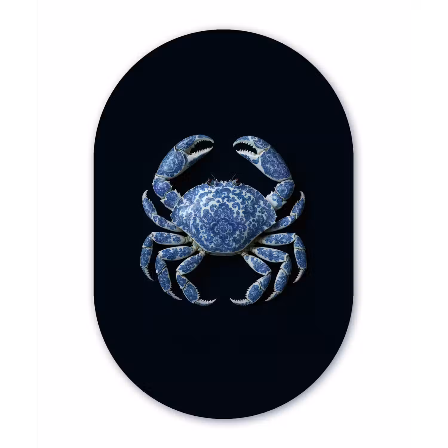 Krab - Delfts blauw - Dieren Wandcirkel Ovaal Aluminium middel -3d