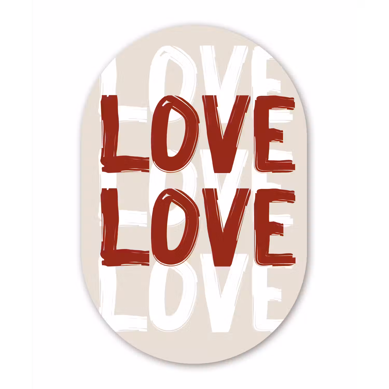 Love - Rood - Tekst Wandcirkel Ovaal Aluminium middel -3d
