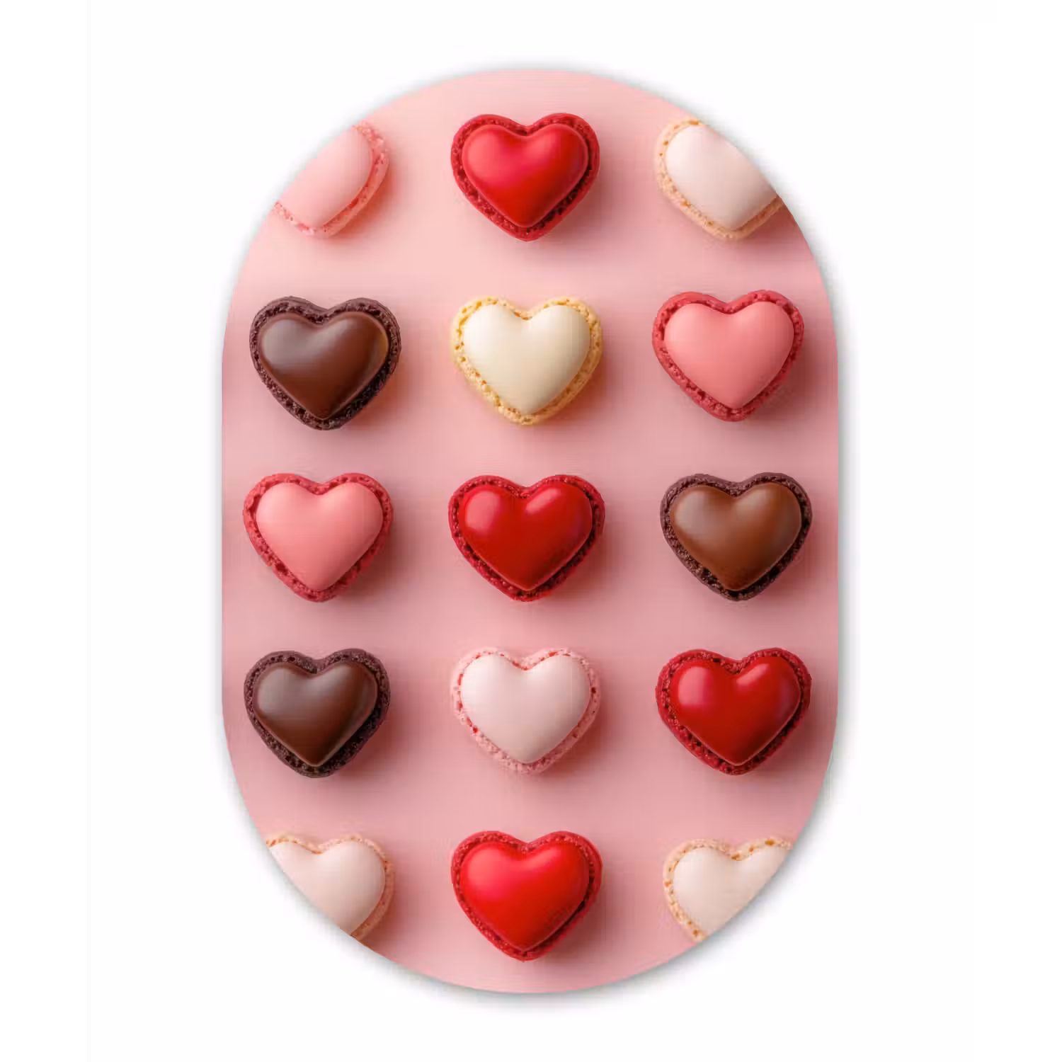 Macarons - Hartjes - Kleurrijk - Roze Wandcirkel Ovaal Aluminium middel -3d