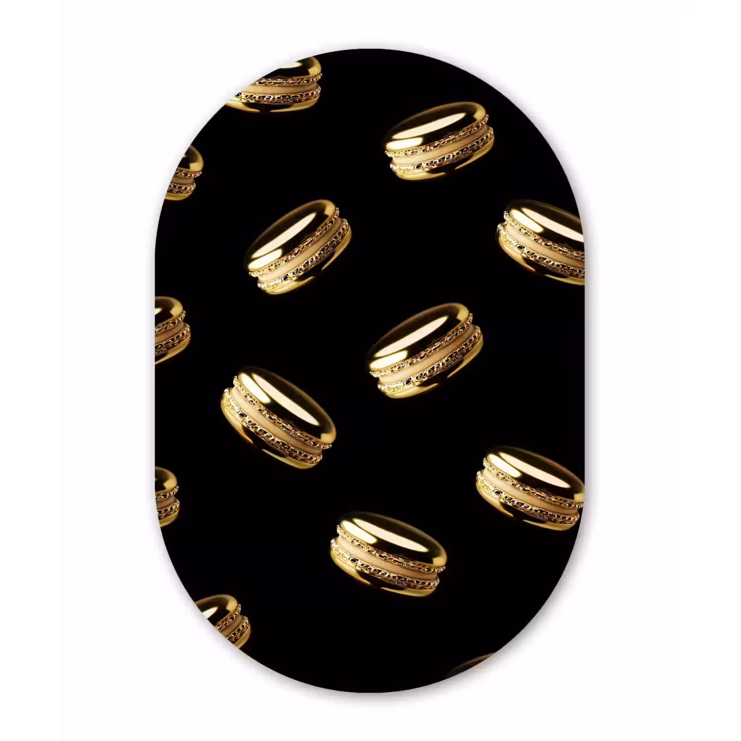Macarons - Patroon - Goud - Zwart Wandcirkel Ovaal Aluminium middel -3d